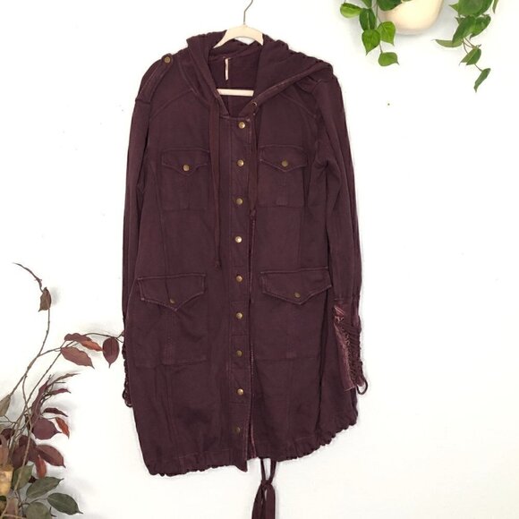Free People Chelsea Cardigan Purple Lace Up Wrist Sleeve Cuff Large Jacket - Picture 2 of 7